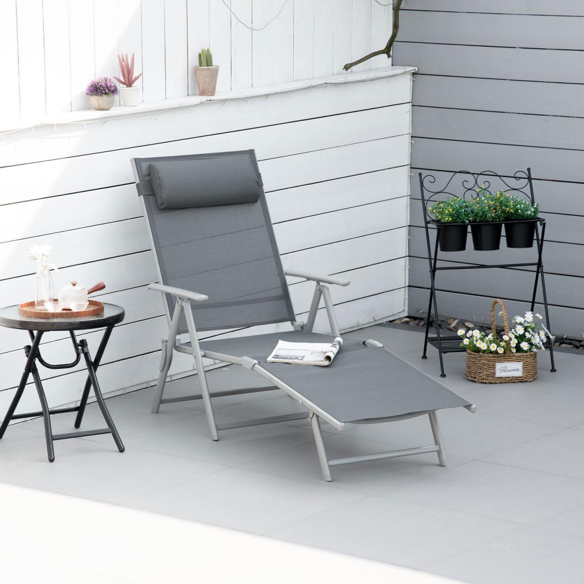 Steel Fabric Outdoor Folding Chaise Recliner Lounge Chair - Dark Grey – image 1