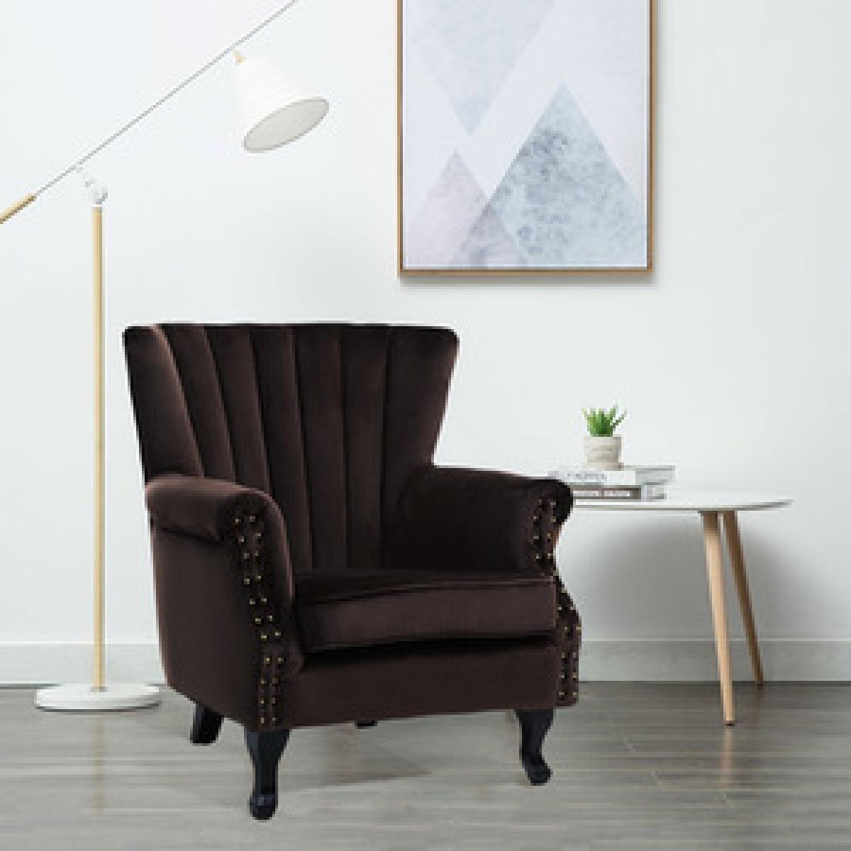 Velvet European Palace Style Armchair - Brown – image 9
