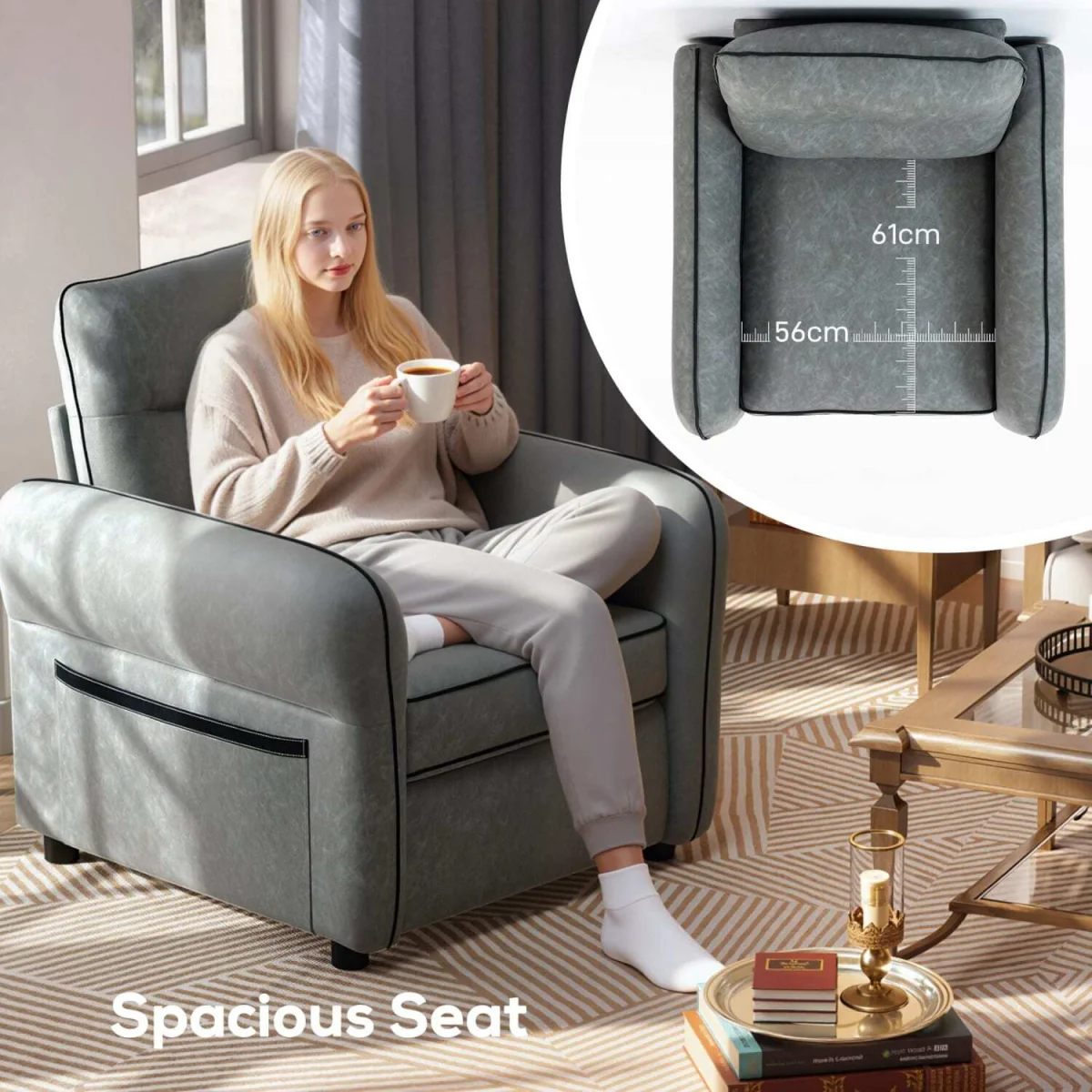 Pamazi Grey Faux Leather Accent Armchair – image 2