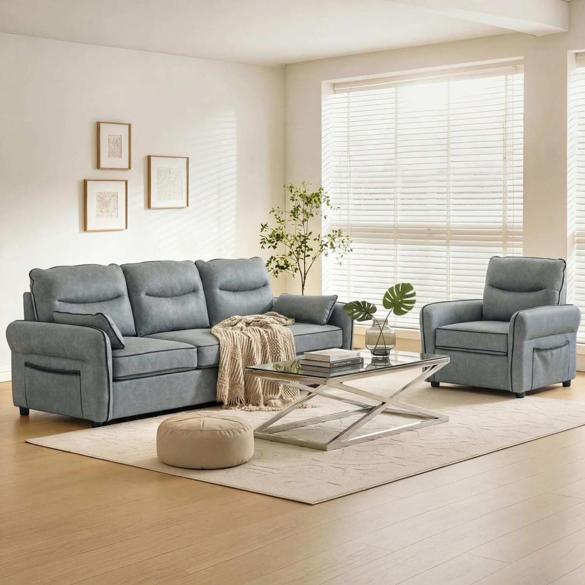Pamazi Grey Faux Leather Accent Armchair – image 8