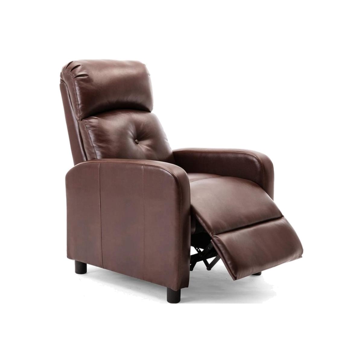 HILTON Leather Recliner Armchair Push Back - Brown