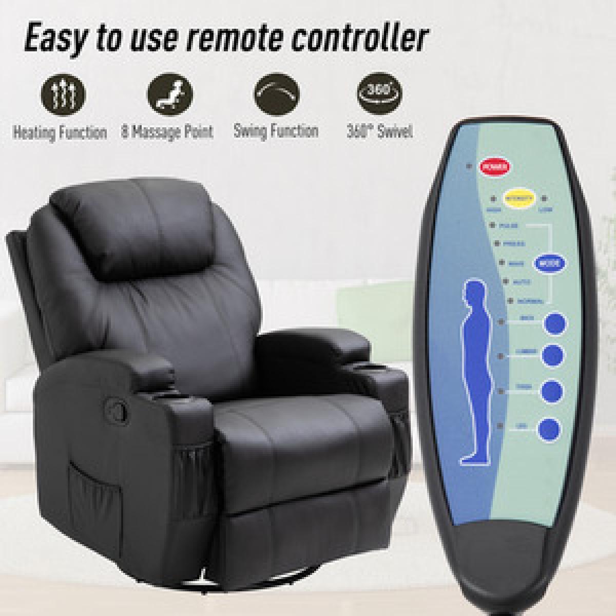 Faux Leather 8 Point Vibration Massage Recliner Chair - Black – image 3