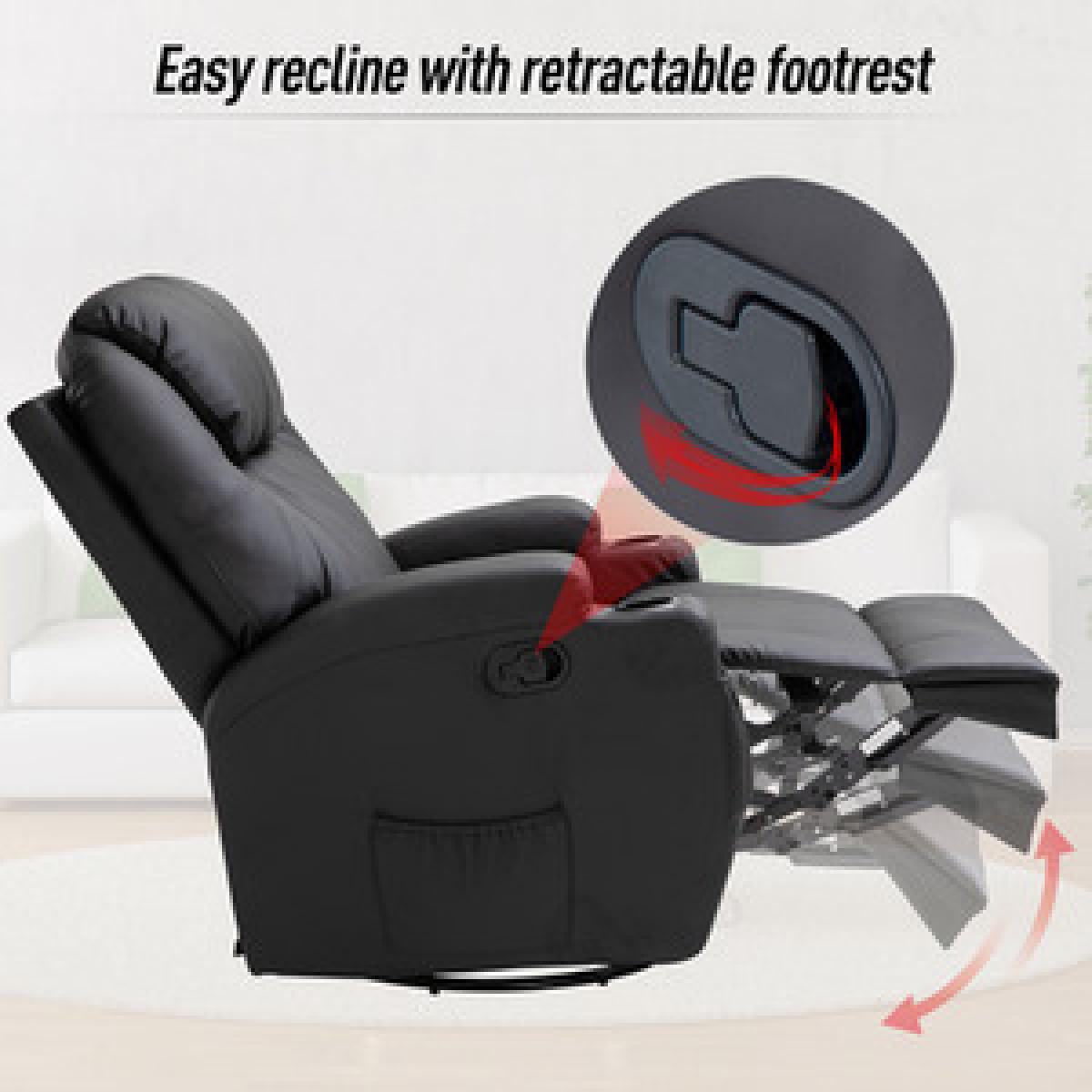 Faux Leather 8 Point Vibration Massage Recliner Chair - Black – image 4
