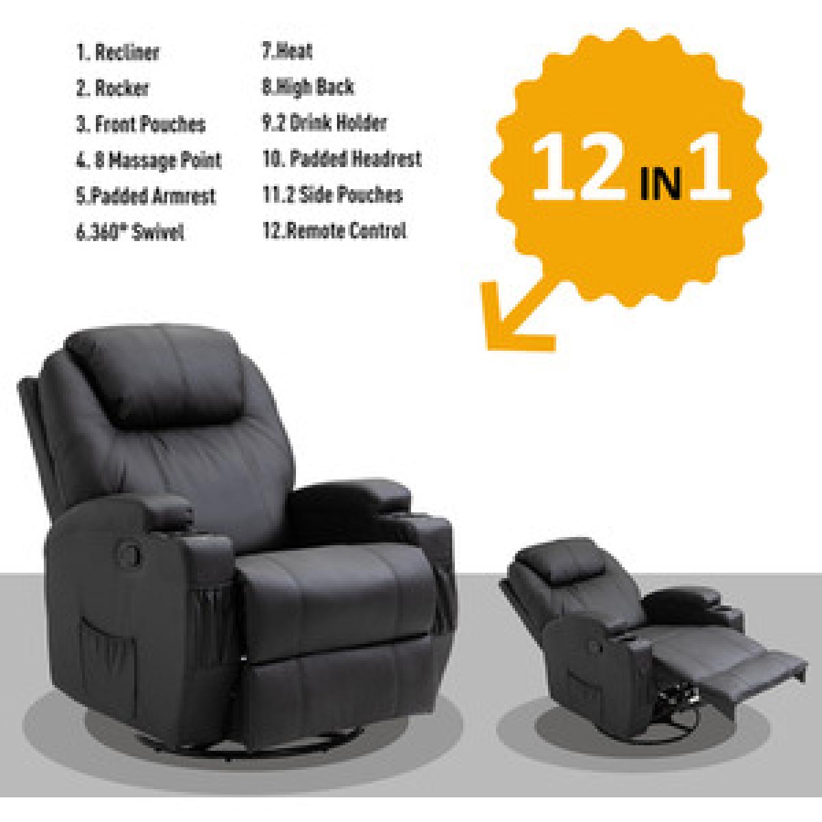 Faux Leather 8 Point Vibration Massage Recliner Chair - Black – image 5