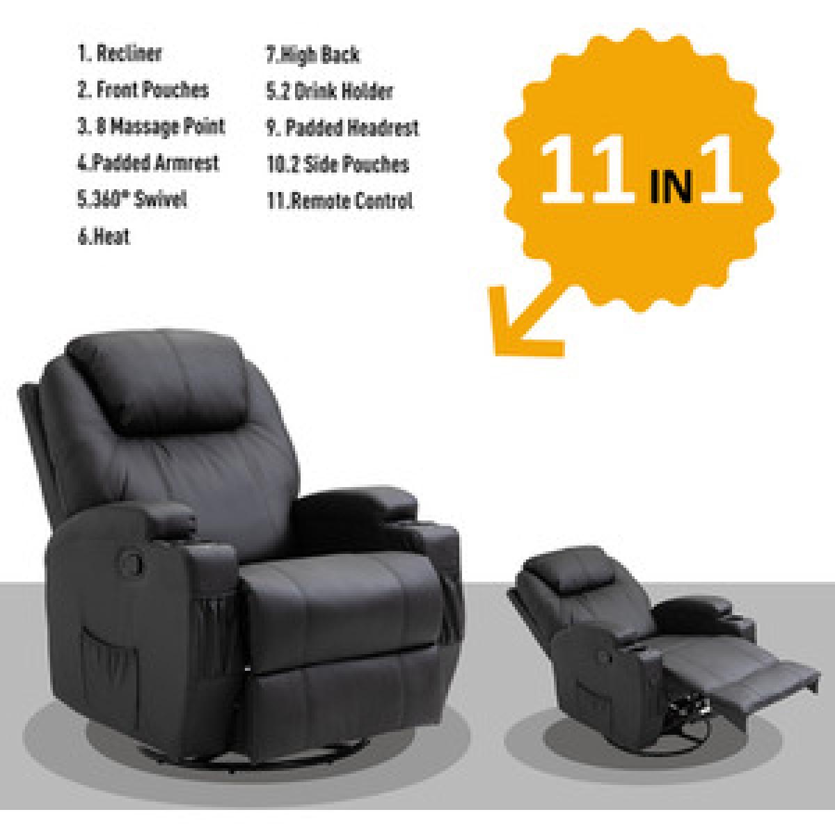Faux Leather 8 Point Vibration Massage Recliner Chair - Black – image 6