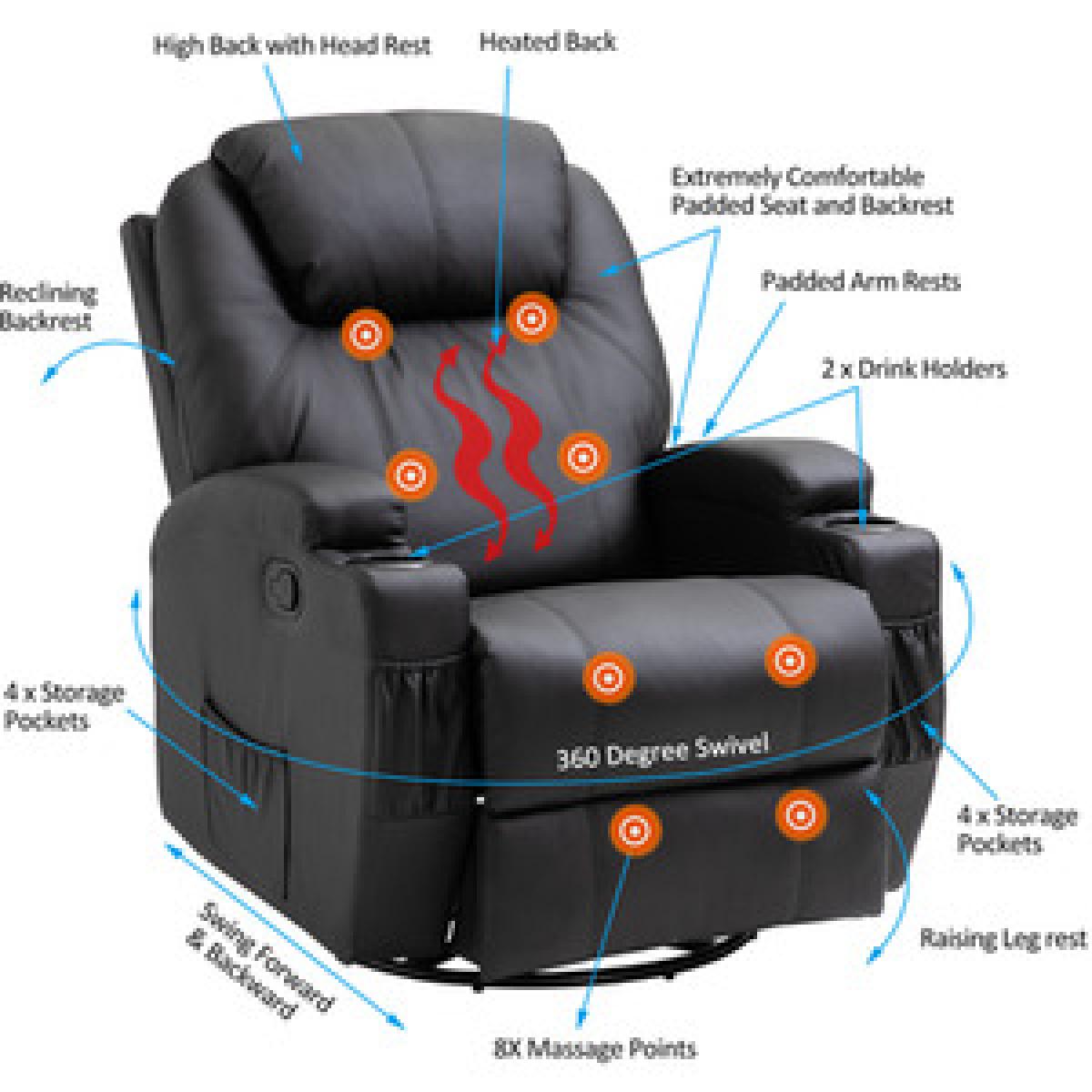 Faux Leather 8 Point Vibration Massage Recliner Chair - Black – image 7