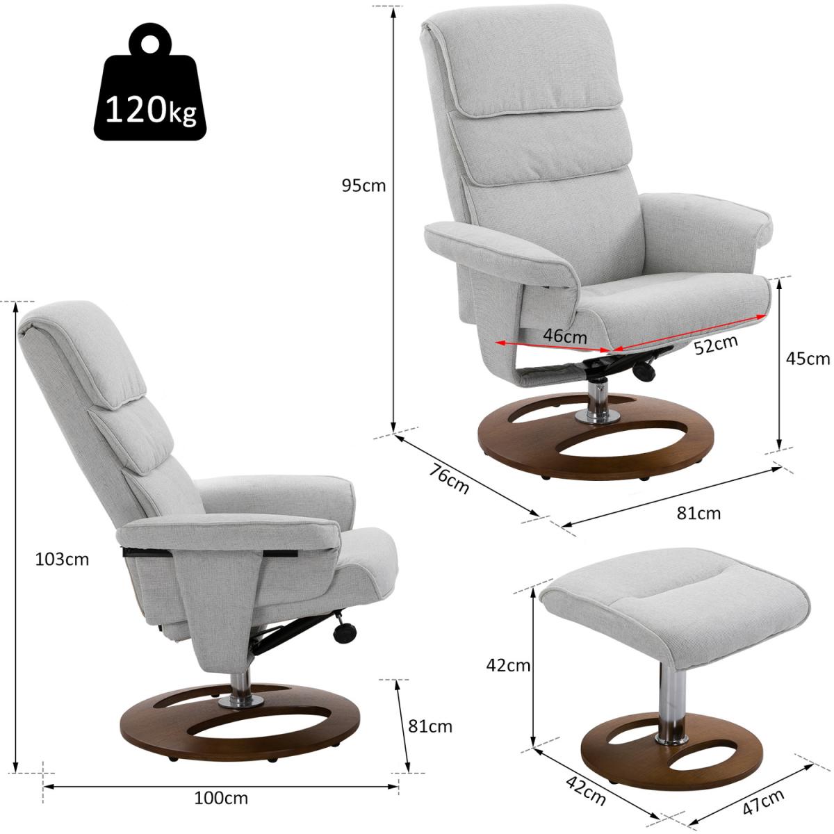 Recliner Chair Ottoman Set 360 Degree - Grey – image 3