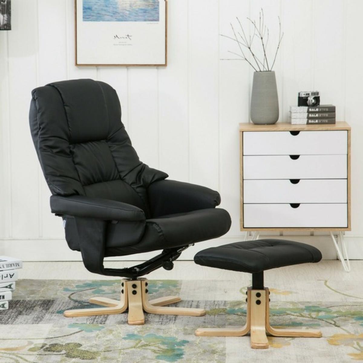 SUPREME Leather Swivel Recliner Chair Foot Stool Armchair Home Office - Black