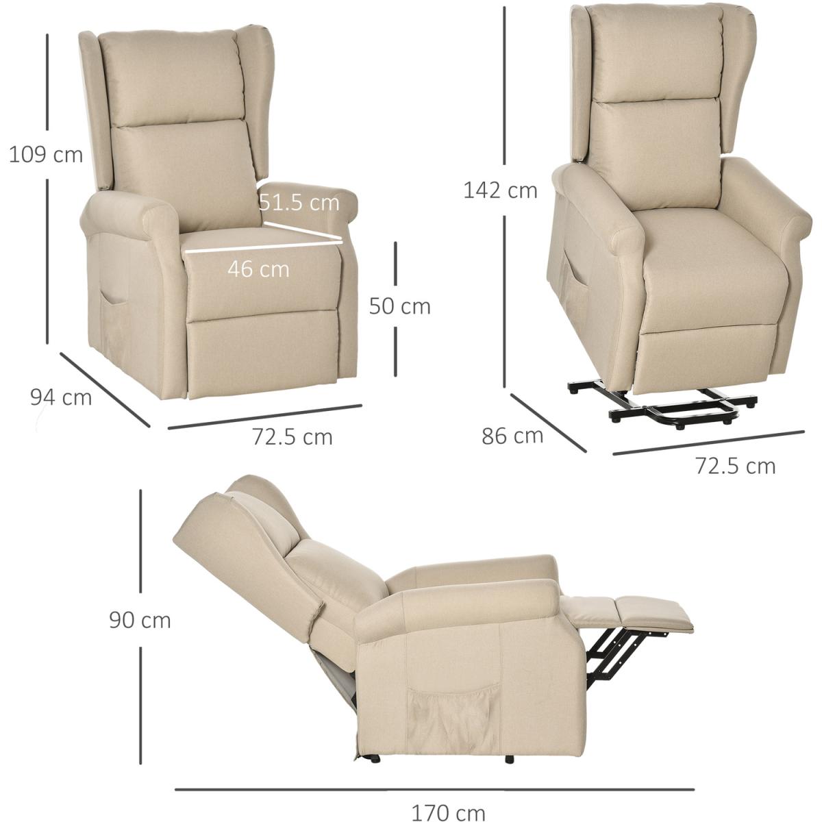Electric Power Rise Recliner Armchair - Foam Linen Metal Sponge Wood – image 2