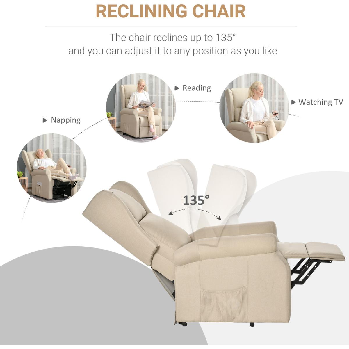 Electric Power Rise Recliner Armchair - Foam Linen Metal Sponge Wood – image 4