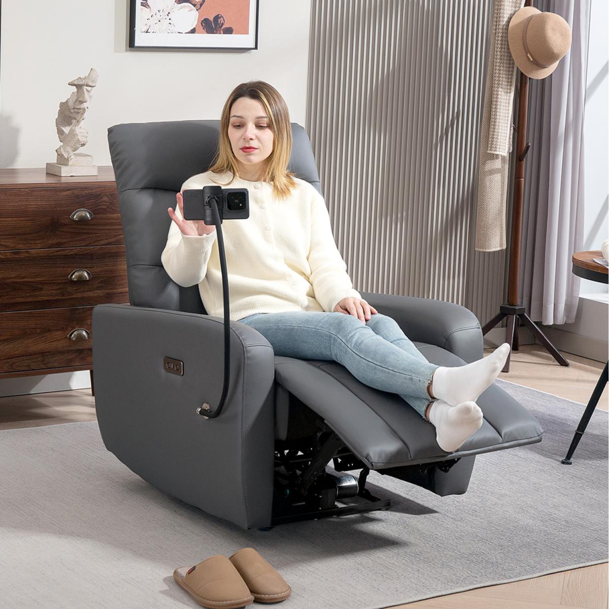 HOMCOM Electric Recliner Armchair with Phone Holder USB A C - Grey