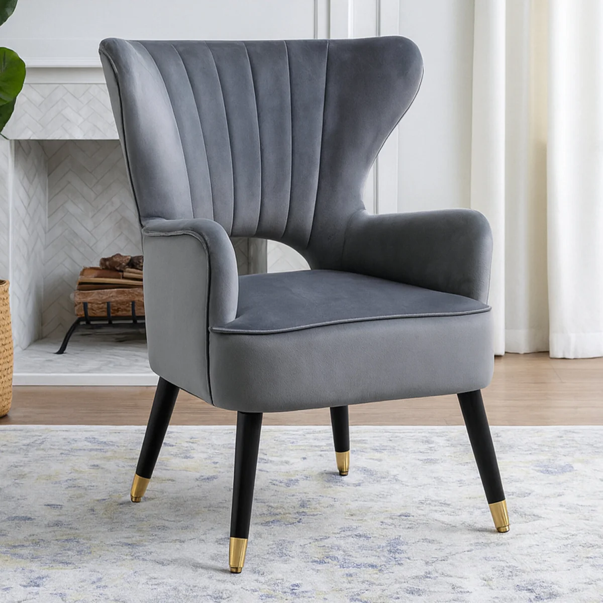 Sloan Grey Velvet Armchair - Grey – image 2