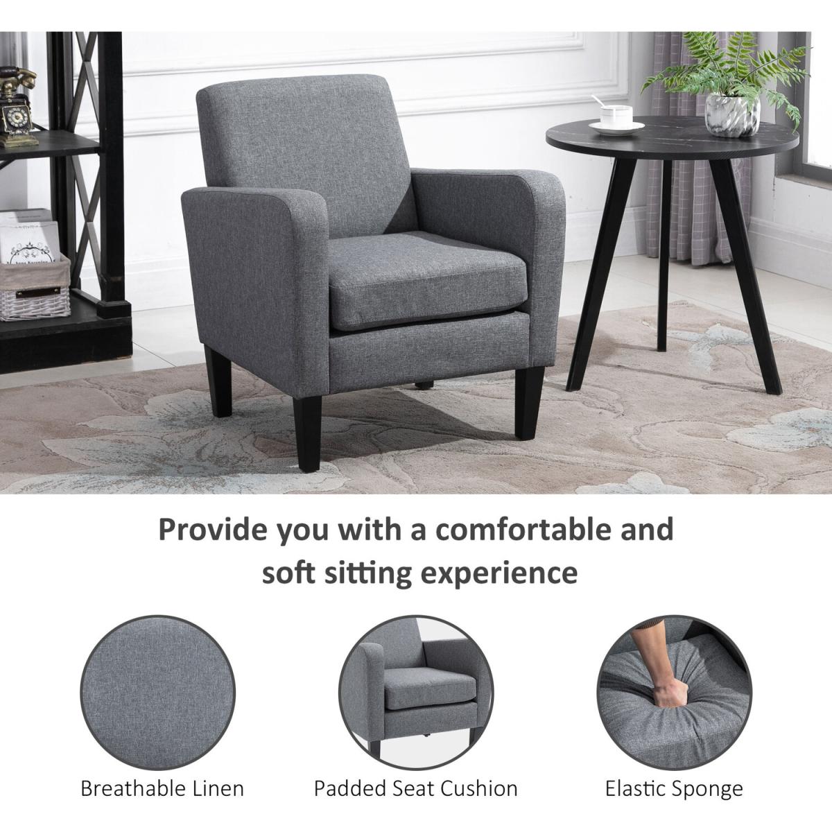 Curved Armchair Seat with Thick Cushion - Grey – image 5