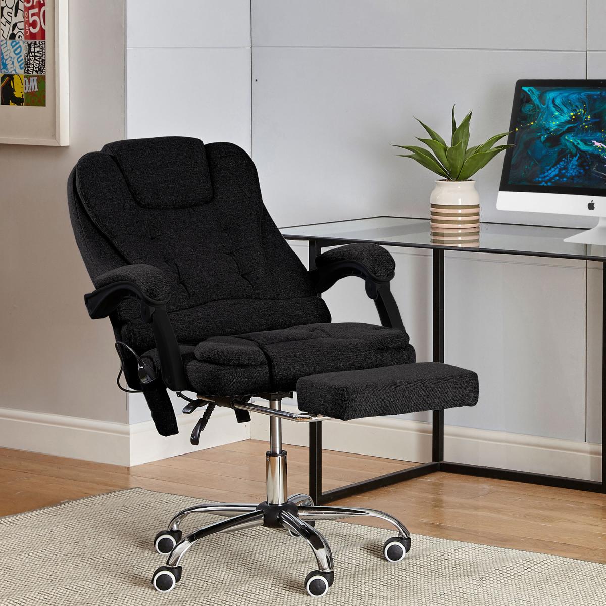 Neo Gaming Computer Recliner Massage Chair With Footrest - Black Fabric – image 2