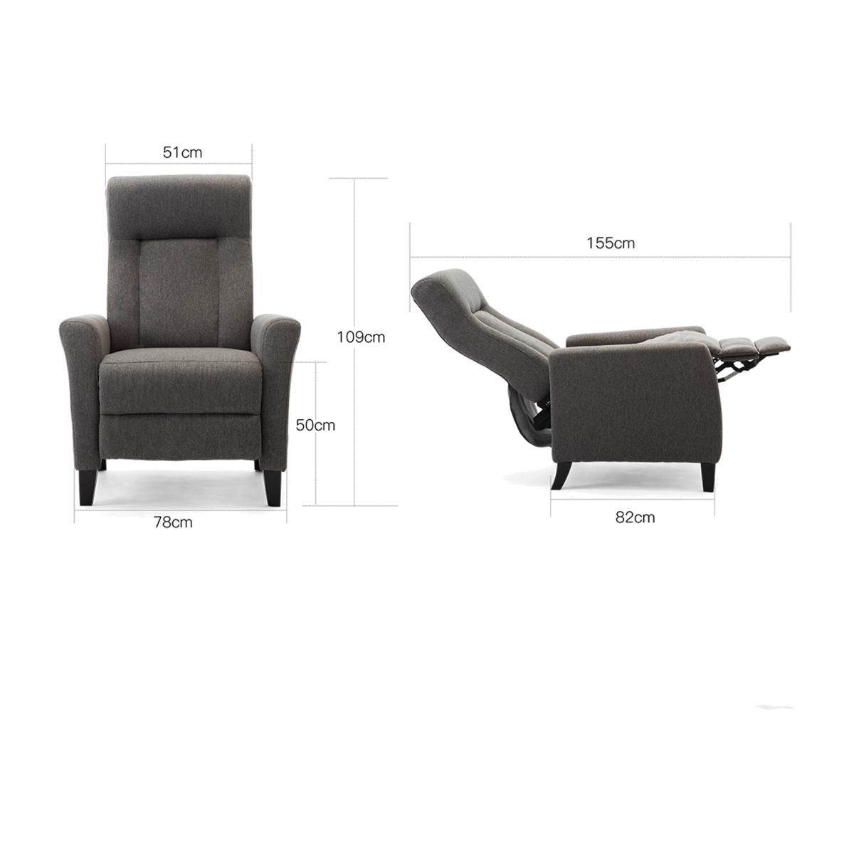 Eppleworth Linen Fabric Pushback Recliner Armchair - Grey – image 1