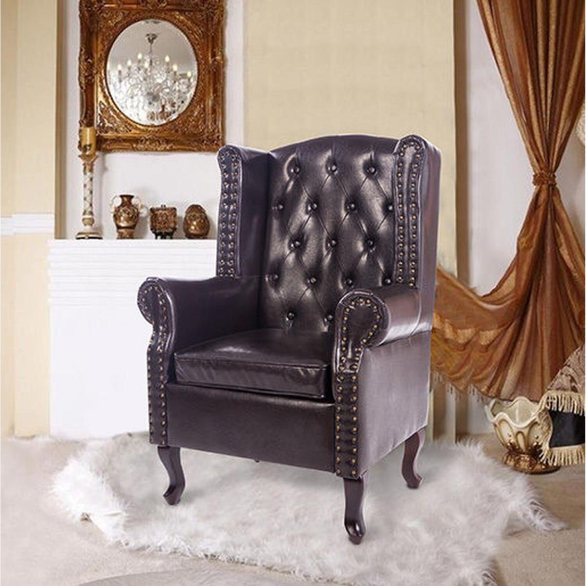 PU Leather High Back Chair with Foot Stool - Black – image 8
