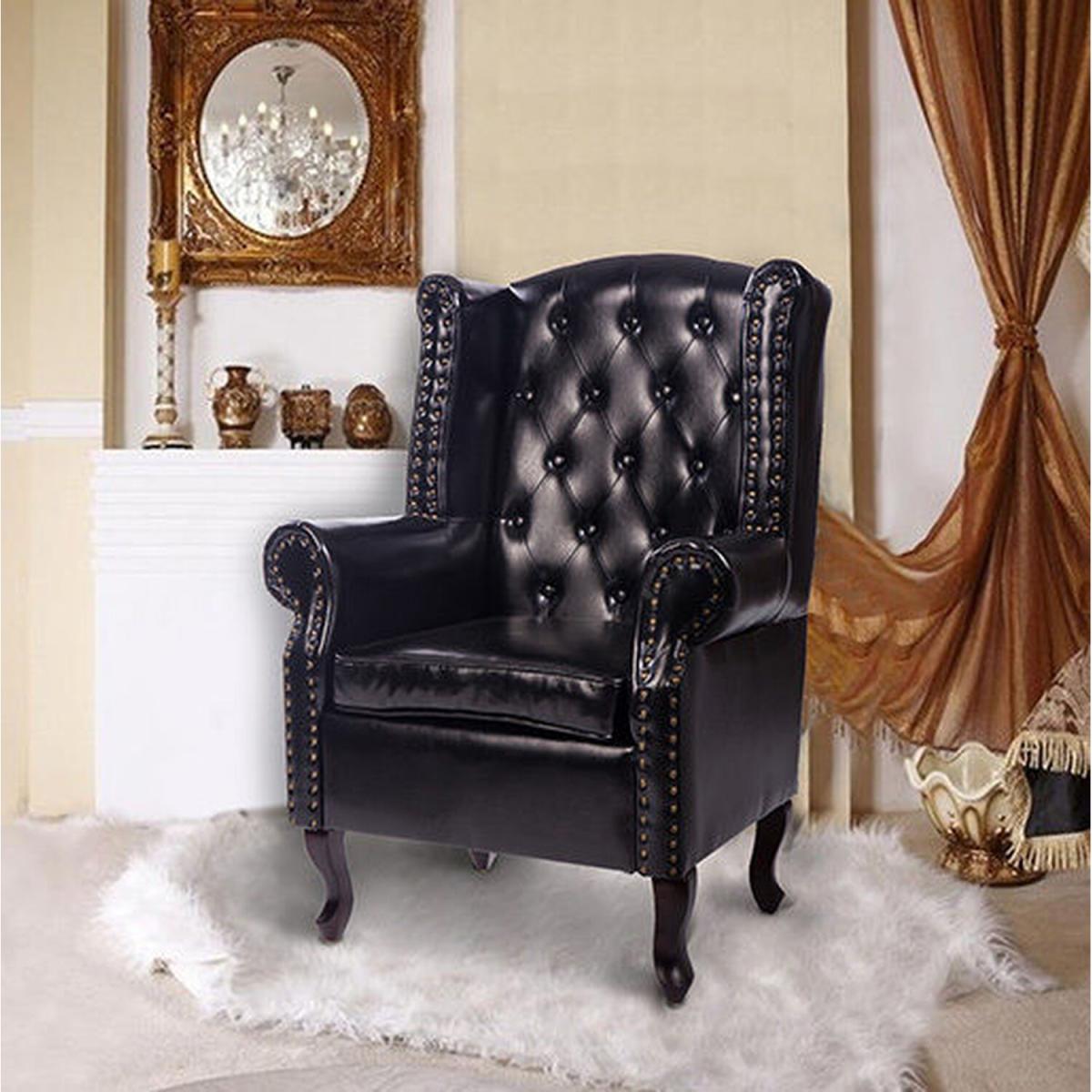 PU Leather High Back Chair with Foot Stool - Black – image 9