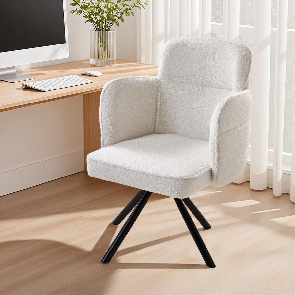 Leisure Upholstered Metal Leg Swivel Armchair - White