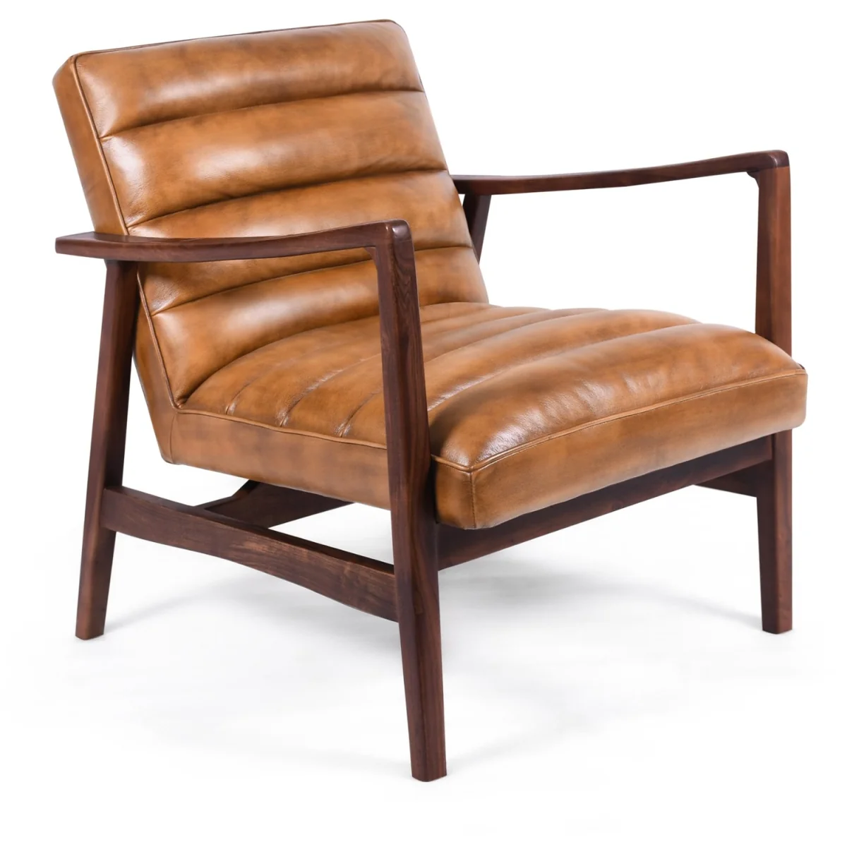 Mid Century Genuine Leather Lounge Armchair - Brown – image 2