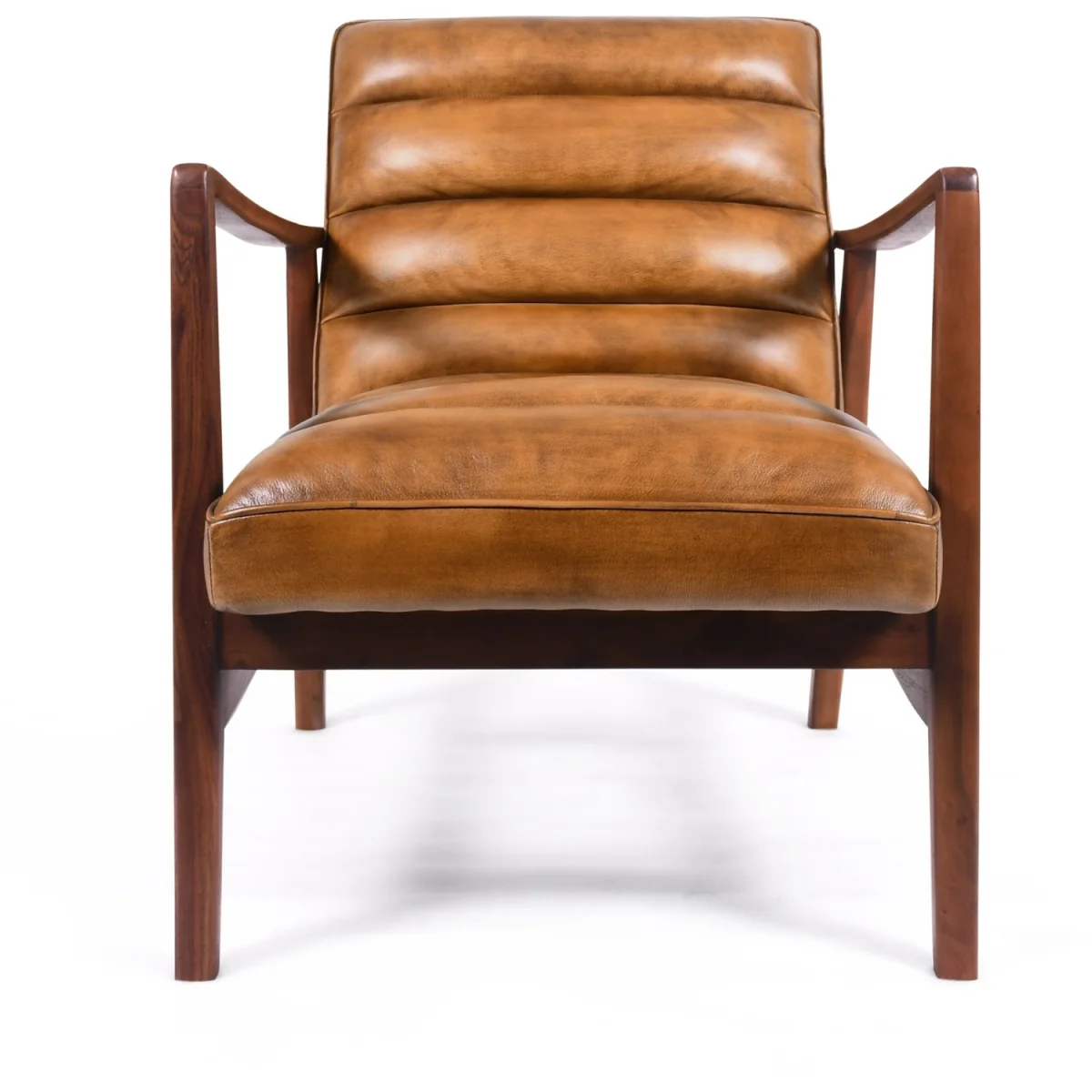 Mid Century Genuine Leather Lounge Armchair - Brown – image 3