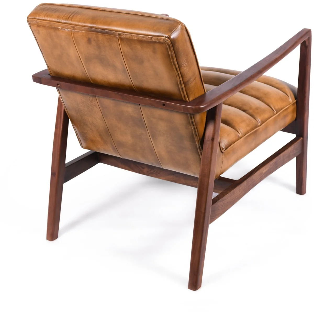 Mid Century Genuine Leather Lounge Armchair - Brown – image 4