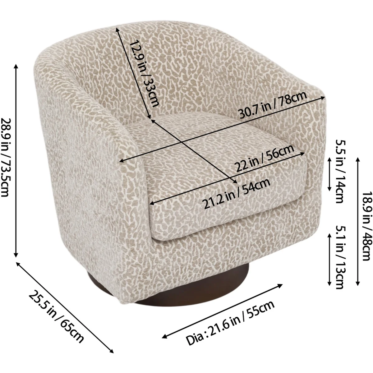 Swivel Upholstered Barrel Armchair with Padded Armrests - Light Brown – image 2