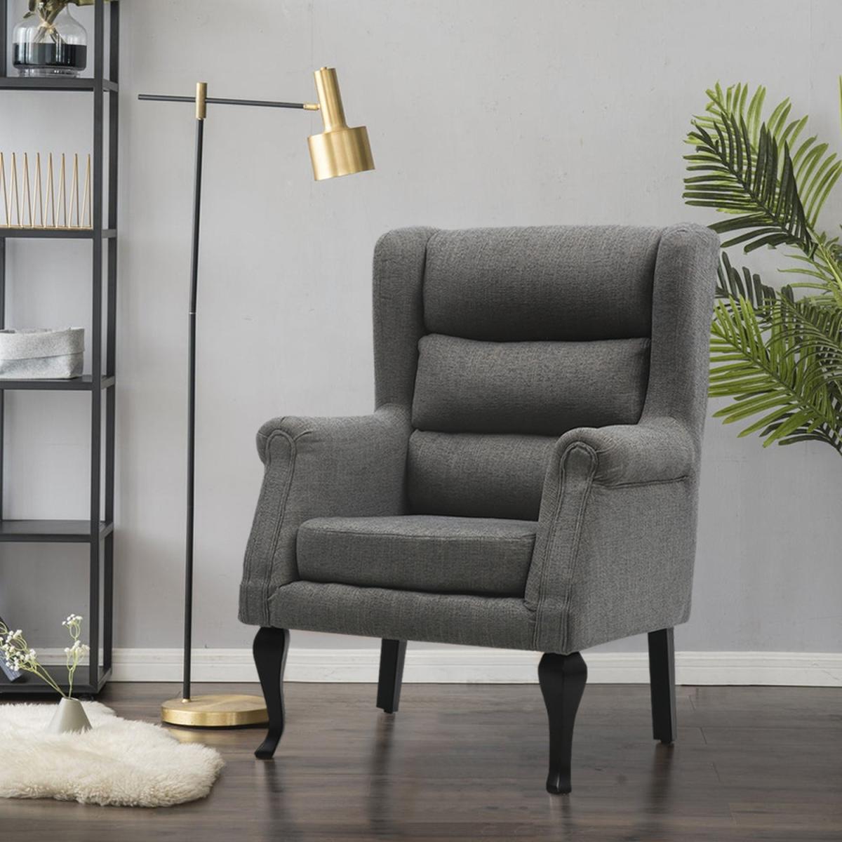 Corduroy Fabric Old Fashioned Armchair - Dark Grey – image 6