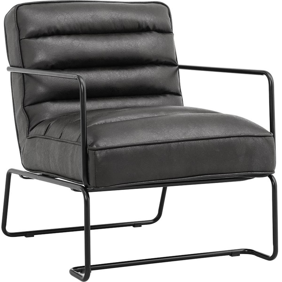 Mid-Century PU leather Linen Armchair with Metal Base - Grey – image 2