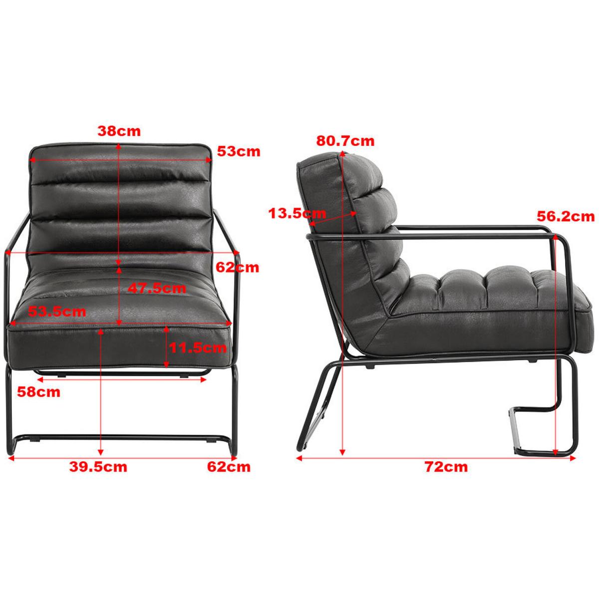 Mid-Century PU leather Linen Armchair with Metal Base - Grey – image 3