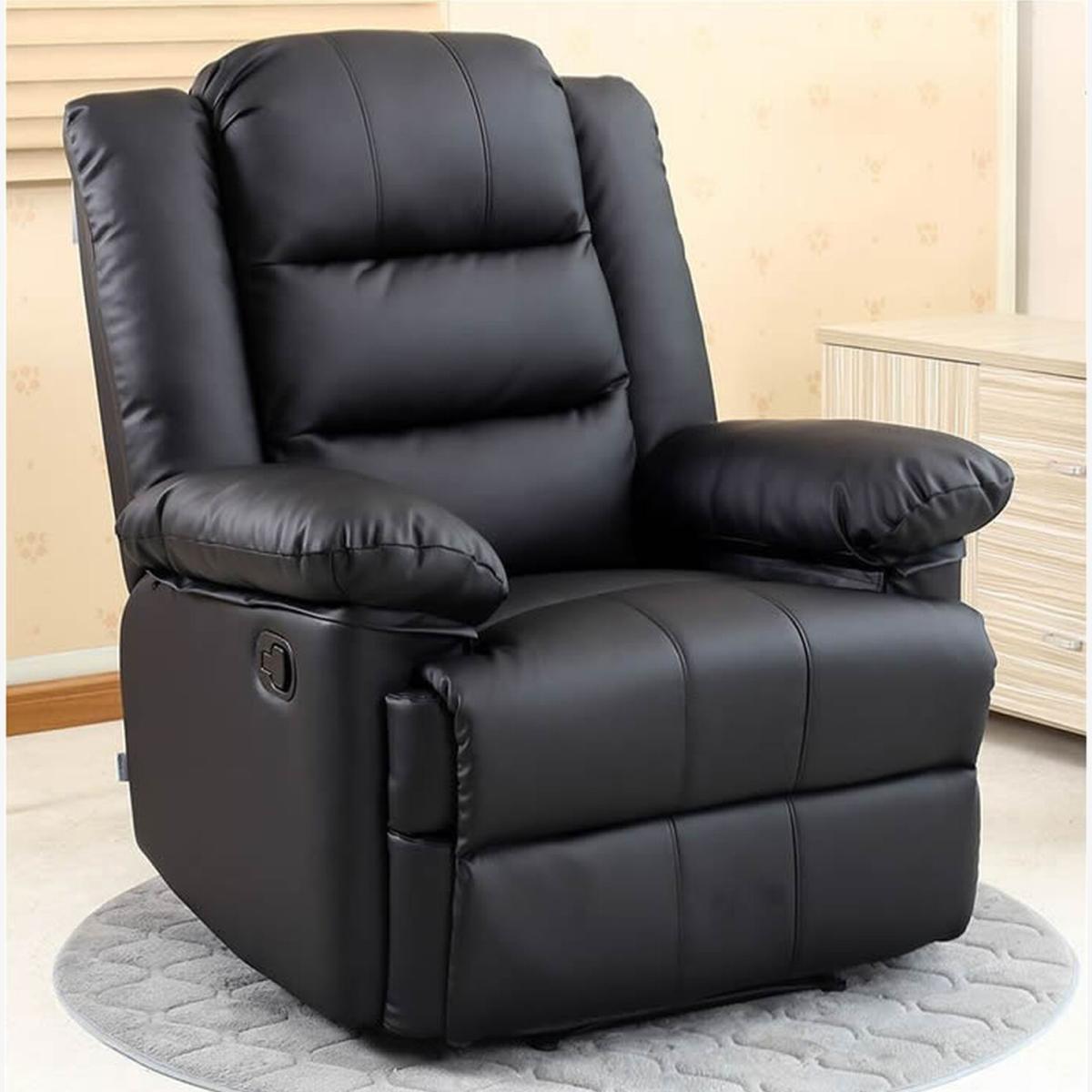 Manual Leather Latch Recliner Armchair - Black
