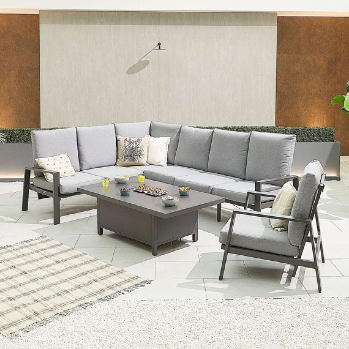 Enna Left Hand Grey Reclining Dining Corner Sofa Set with Rising Table Armchair - Black