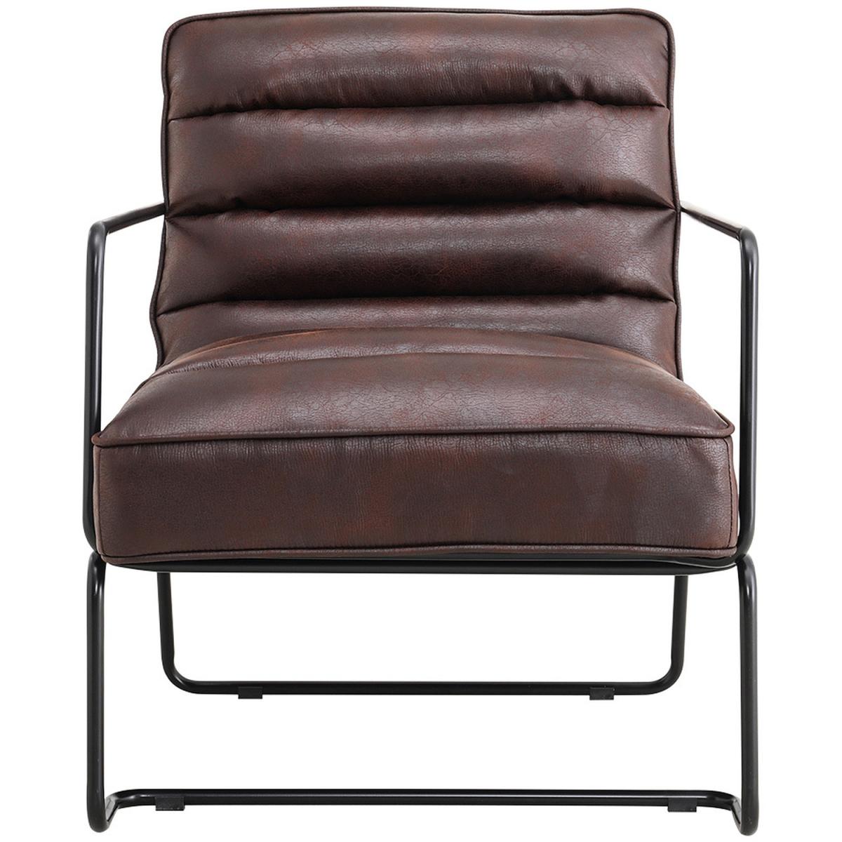 Mid-Century PU leather Linen Armchair with Metal Base - Brown – image 3