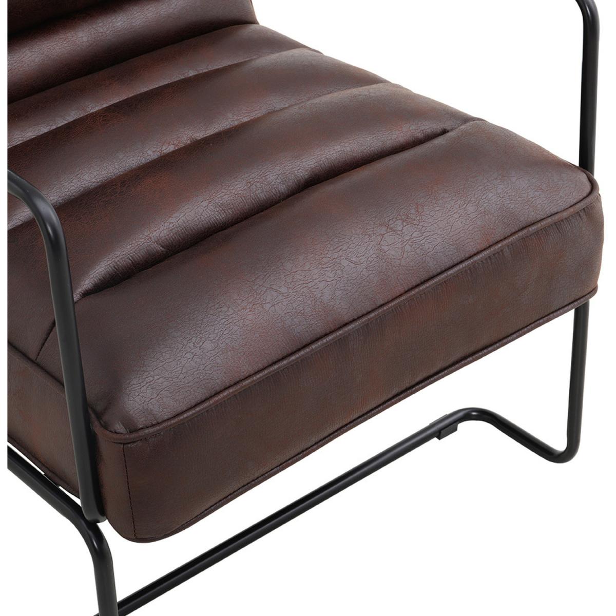 Mid-Century PU leather Linen Armchair with Metal Base - Brown – image 4