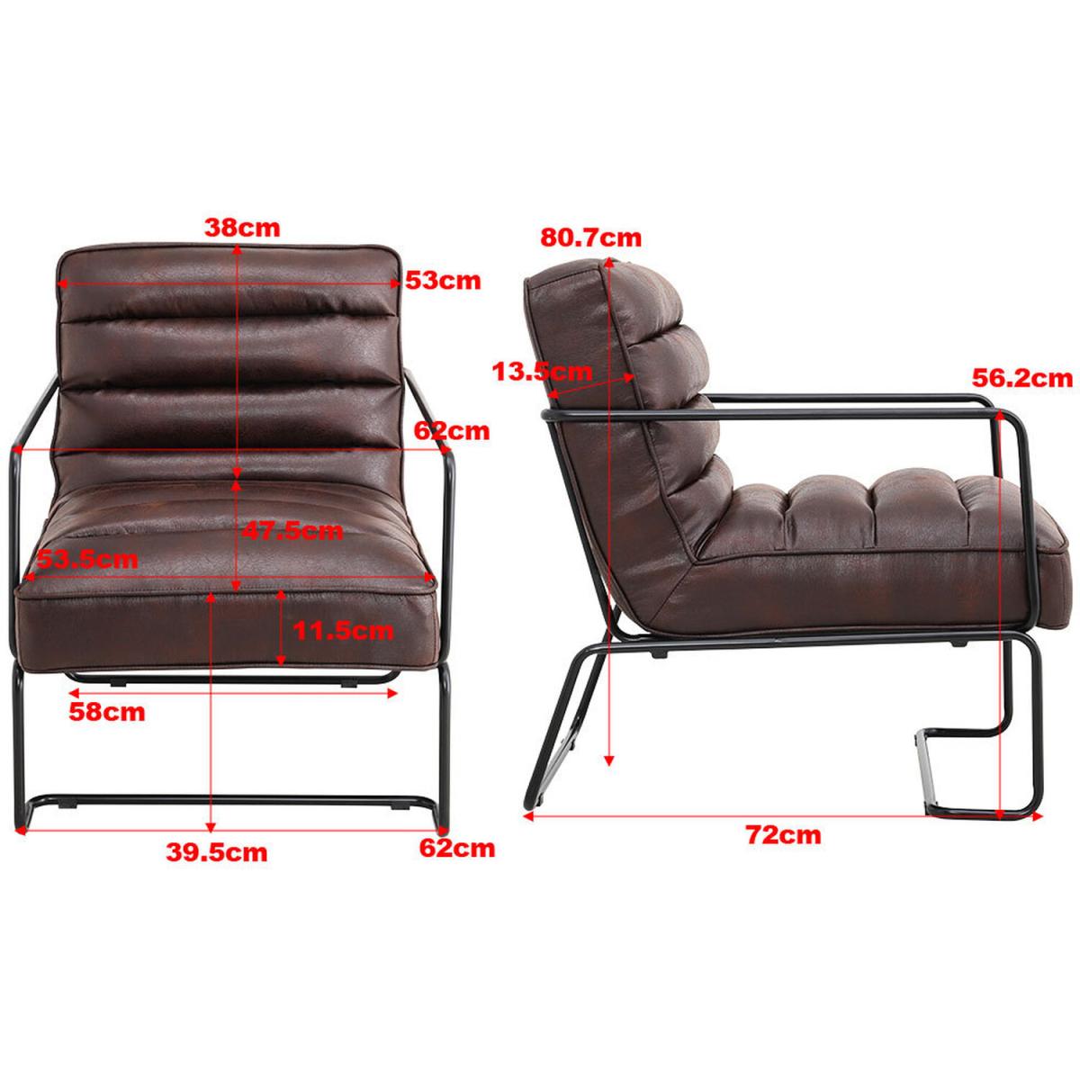 Mid-Century PU leather Linen Armchair with Metal Base - Brown – image 5