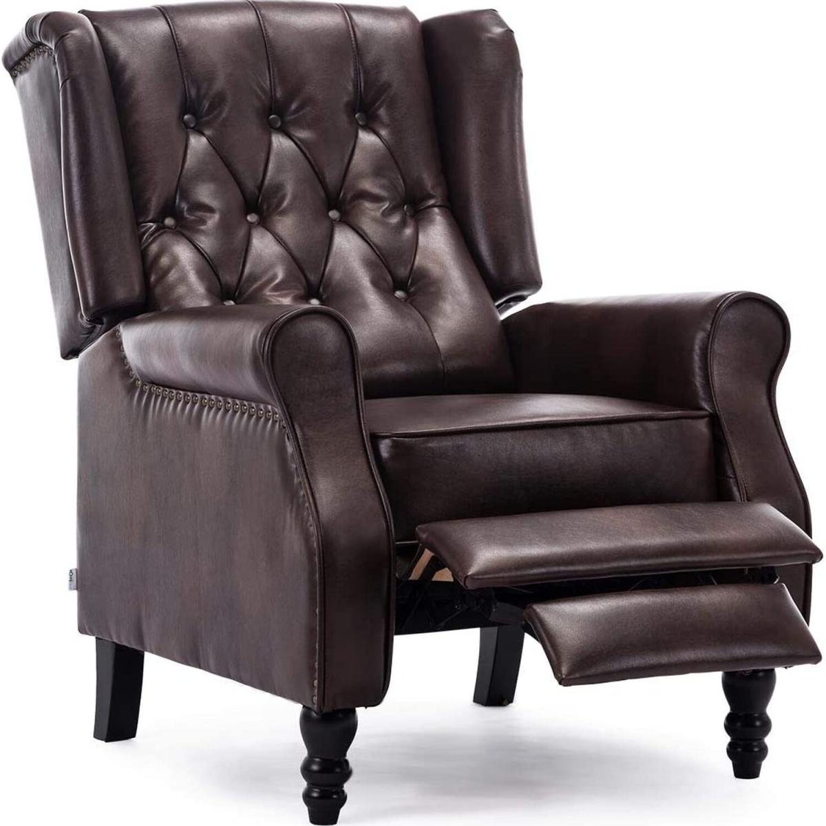 Althorpe Wing Back Fireside Brown Leather Recliner Armchair - Brown – image 3