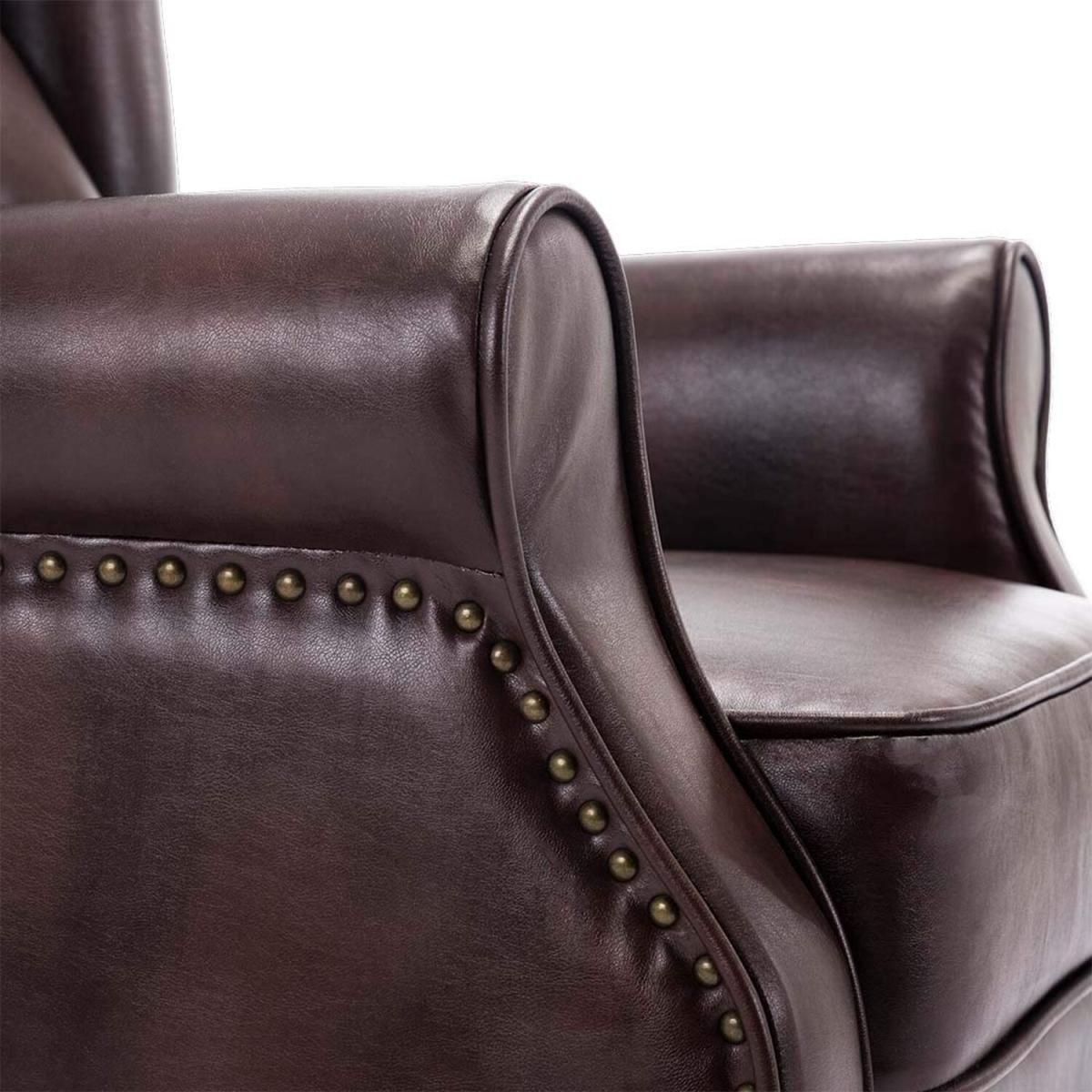 Althorpe Wing Back Fireside Brown Leather Recliner Armchair - Brown – image 4