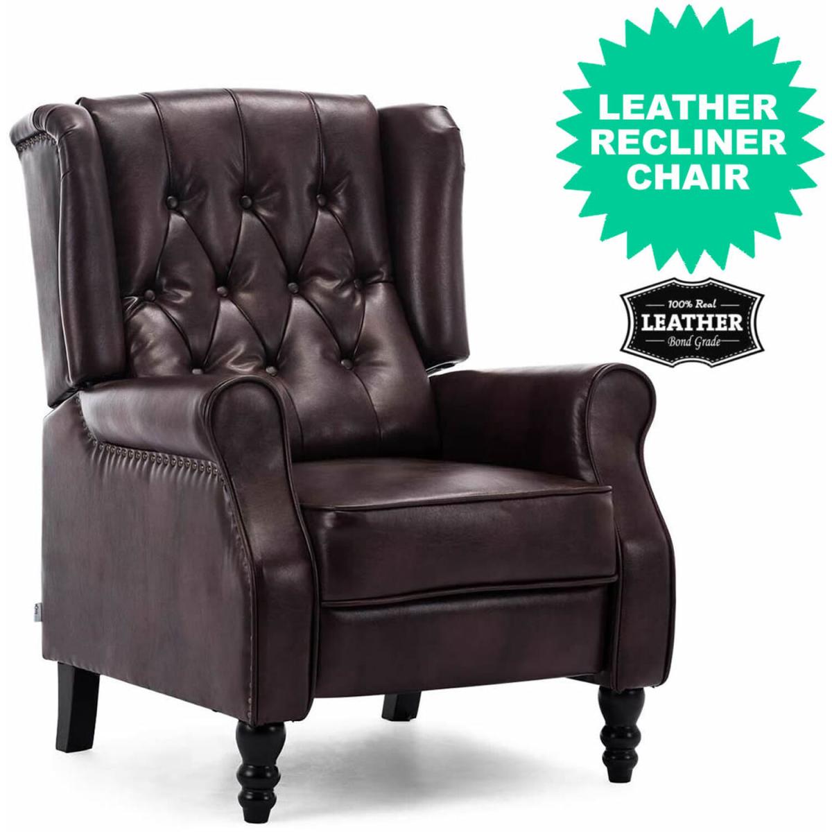 Althorpe Wing Back Fireside Brown Leather Recliner Armchair - Brown – image 5