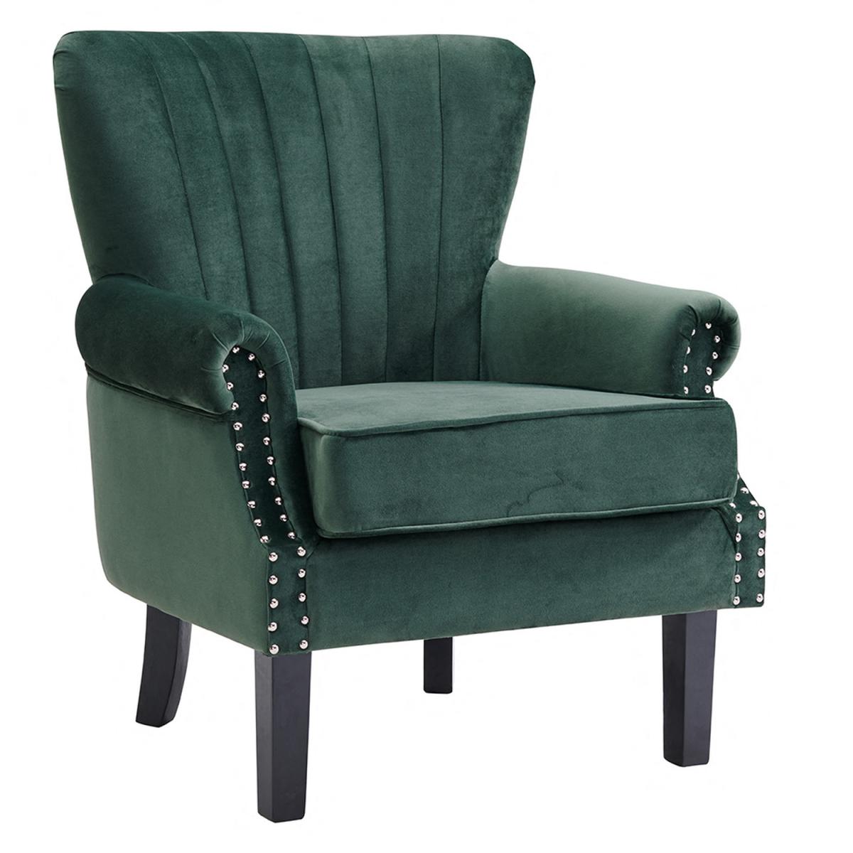 Edith Wing Back Armchair Studded Design Scroll Arms  - Dark Green – image 2