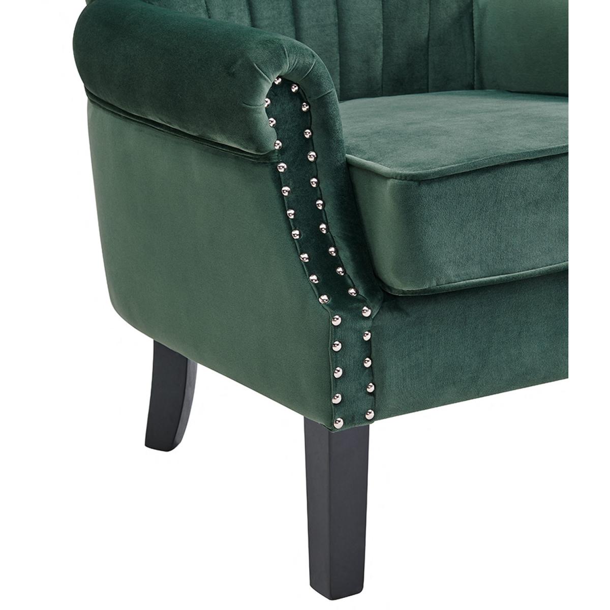 Edith Wing Back Armchair Studded Design Scroll Arms  - Dark Green – image 4