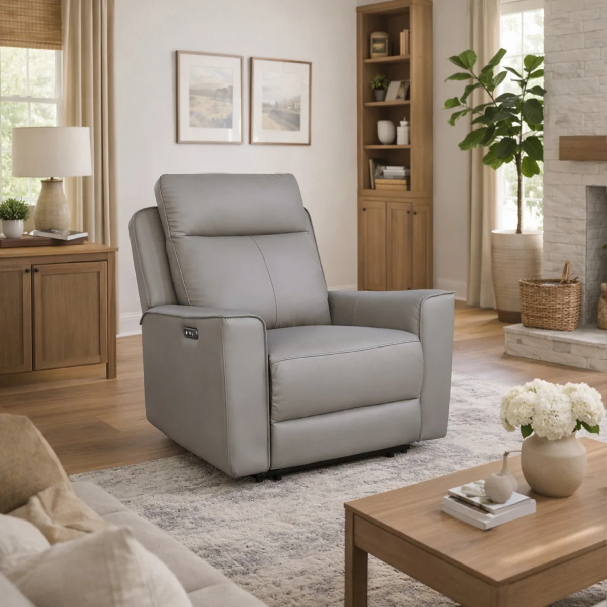 Rivington Real Leather Power Recliner Armchair with USB Charging - Slate – image 1