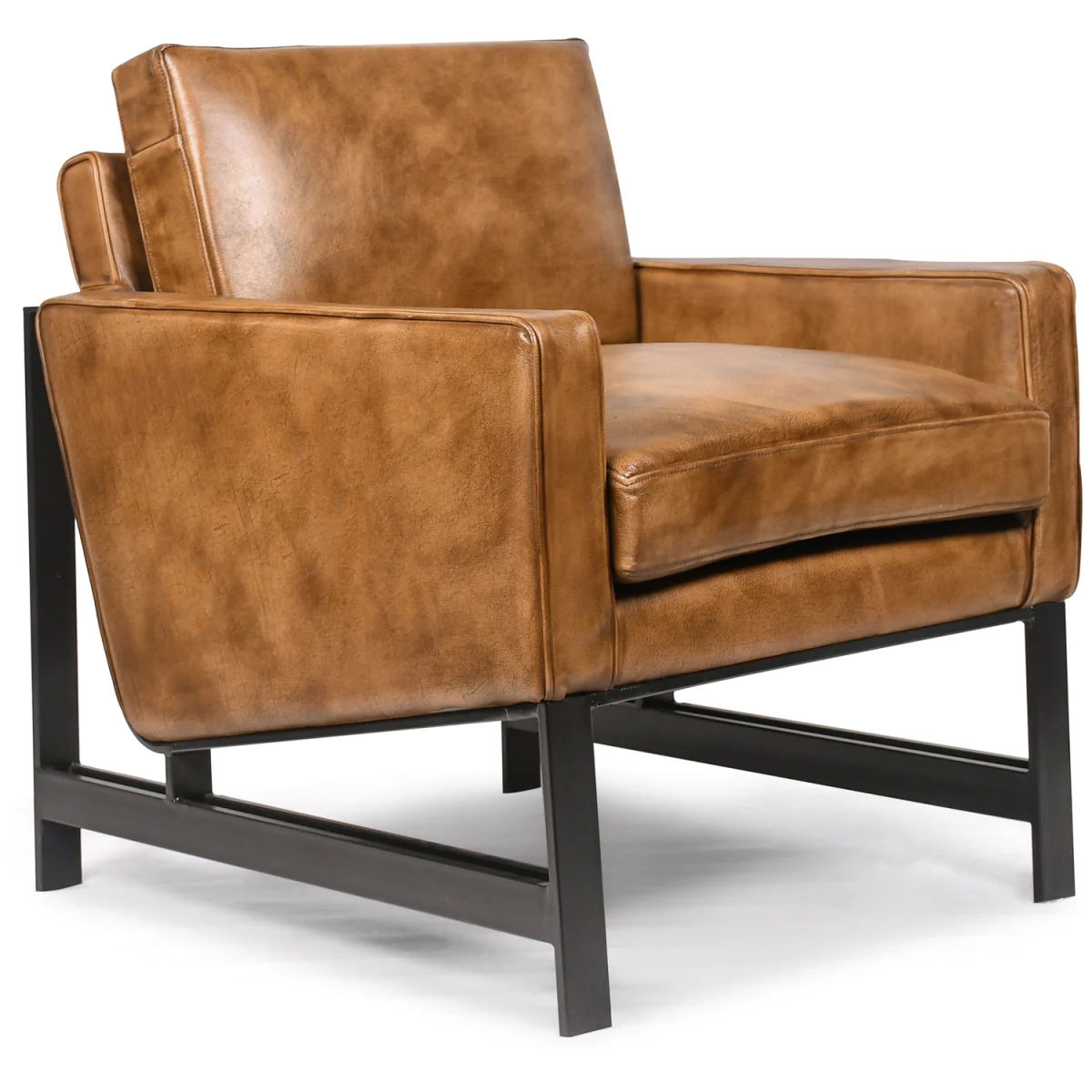 Industrial Genuine Leather Armchair with Metal Frame - Black – image 2