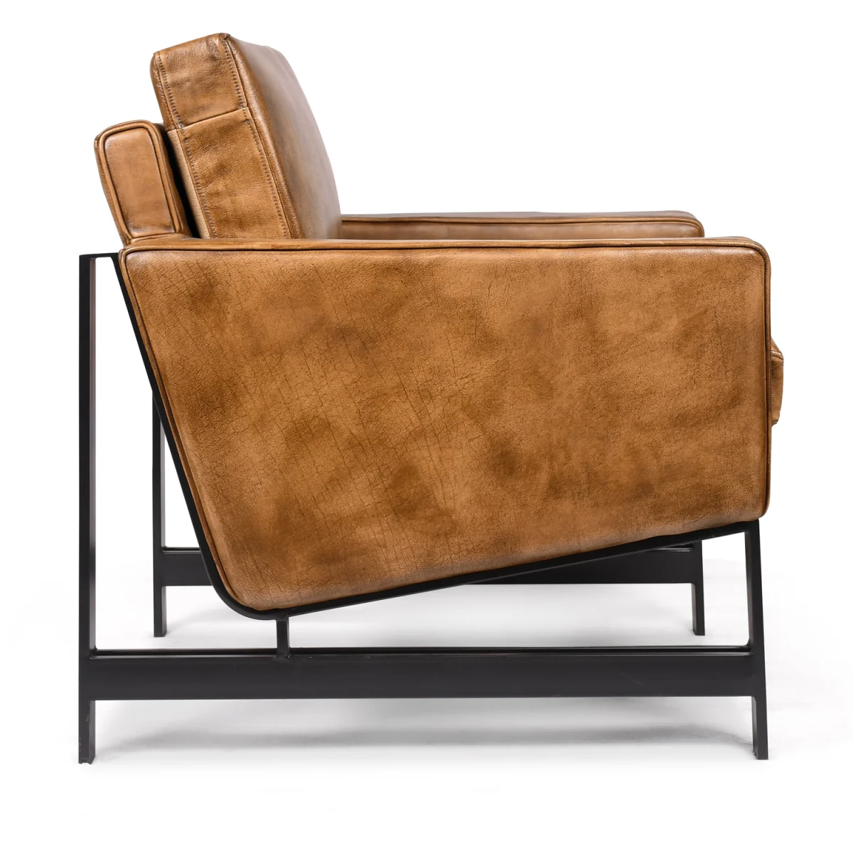 Industrial Genuine Leather Armchair with Metal Frame - Black – image 4