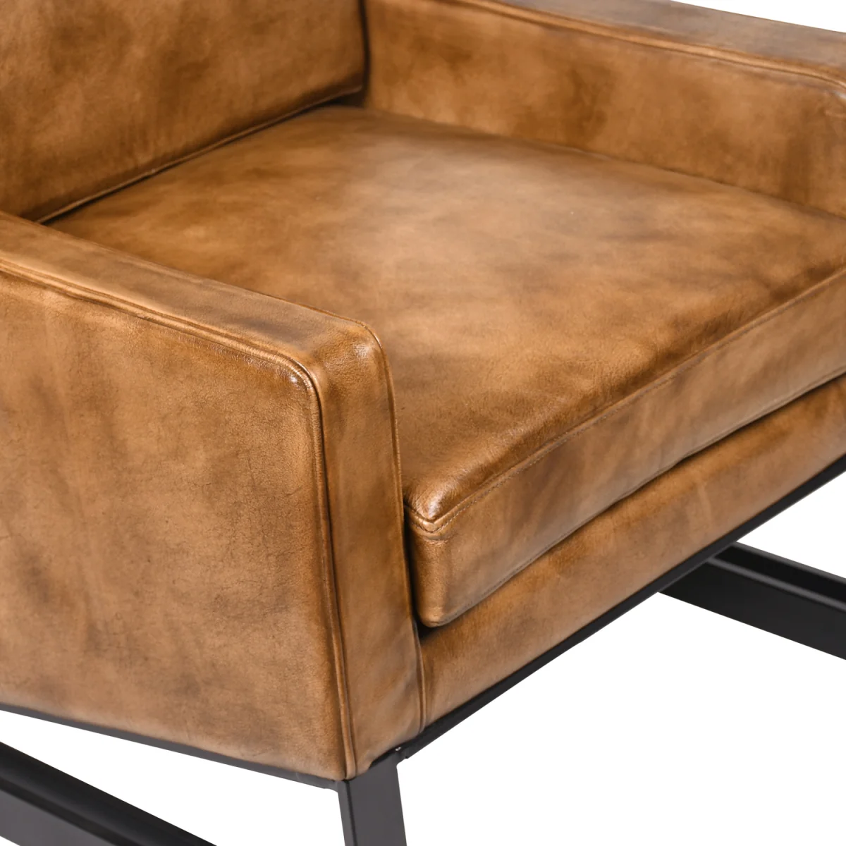 Industrial Genuine Leather Armchair with Metal Frame - Black – image 6