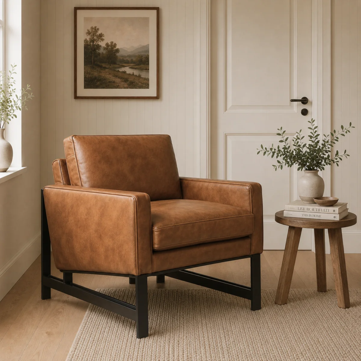 Industrial Genuine Leather Armchair with Metal Frame - Black – image 1