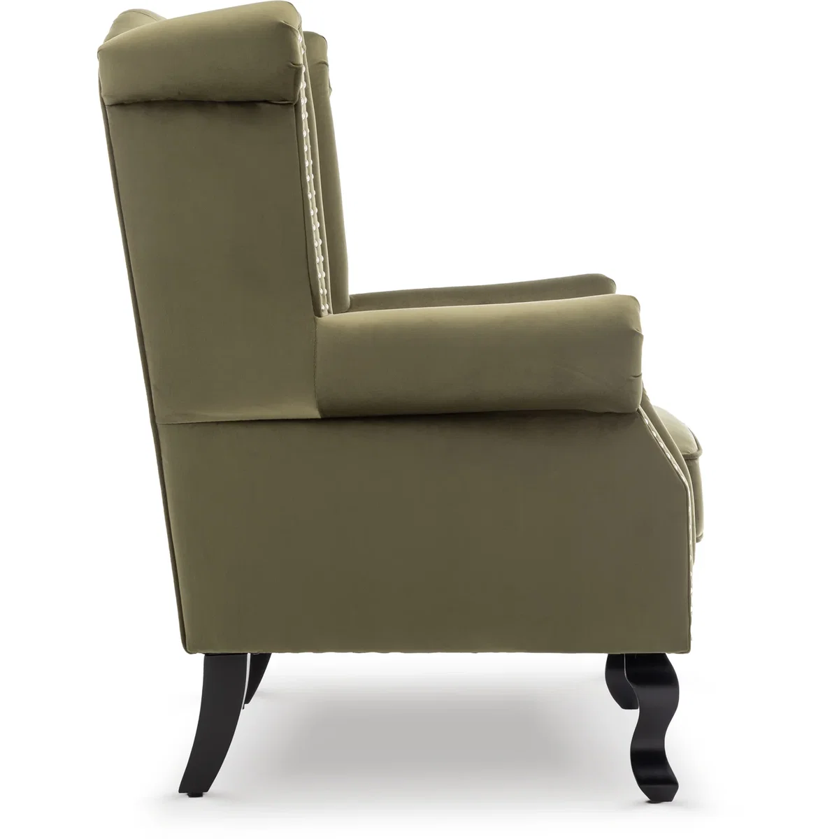 Velvet Sage Green Fireside Henley Wingback Armchair with Buttons - Sage Green – image 3