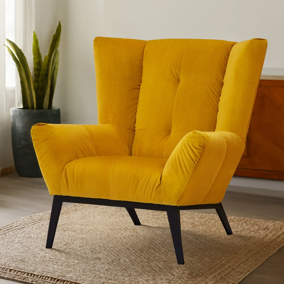 Maiko Yellow Fabric Armchair - Yellow – image 1
