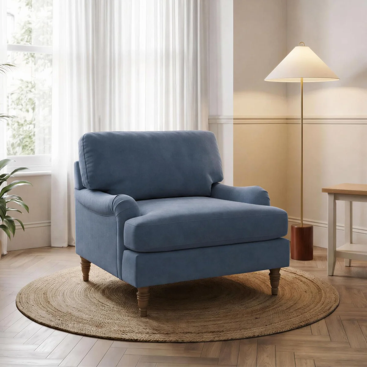 Bernie Blue Chenille Fabric Armchair - Blue – image 2