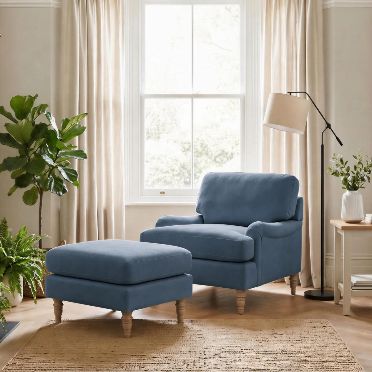 Bernie Blue Chenille Fabric Armchair - Blue – image 7
