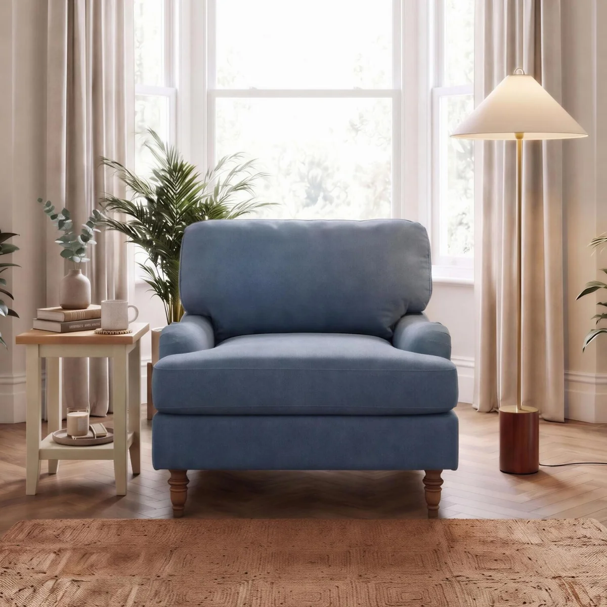 Bernie Blue Chenille Fabric Armchair - Blue – image 1