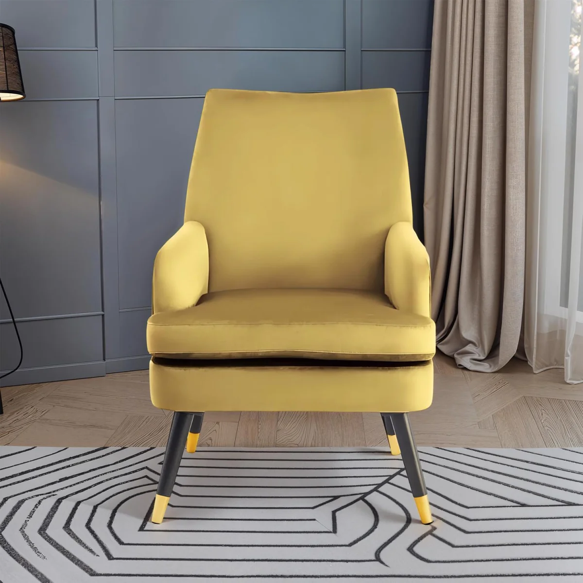 Loretta Velvet Accent Padded Armchair Gold Tipped Feet Modern - Mustard – image 2